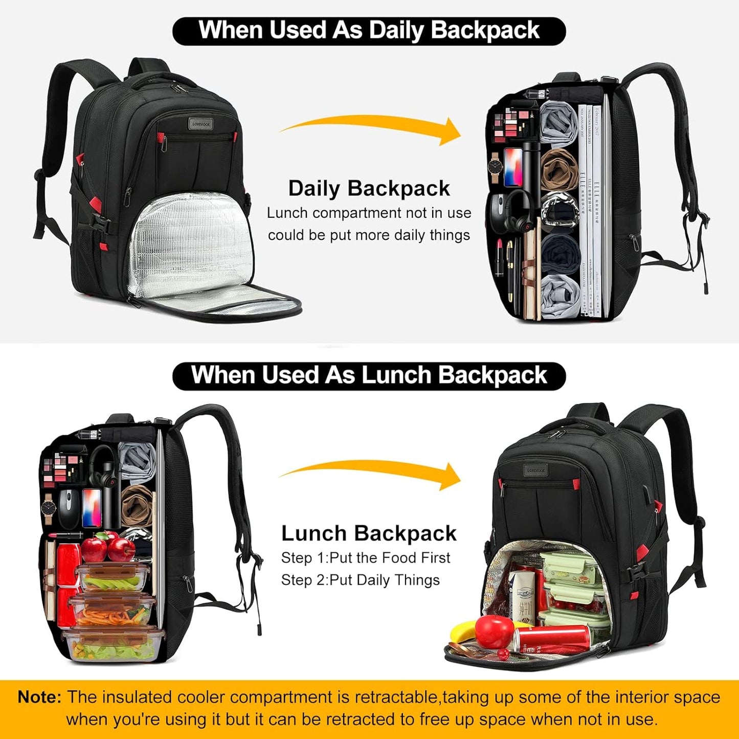 LOVEVOOK Travel Laptop Backpack with Lock and 17 Large Computer Business Work Backpack for Men (Black-Lunch, 17 inch)