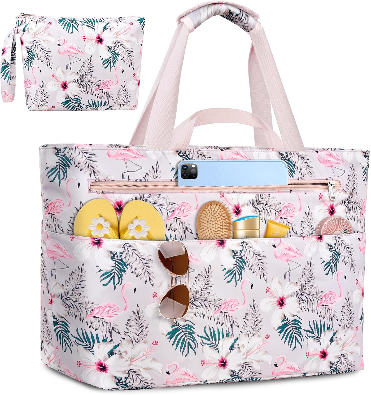 Extra Large Beach Bags for Women, Waterproof Sandproof Beach Tote Bag Zipper Foldable Swim Pool Bag with Wet Pocket