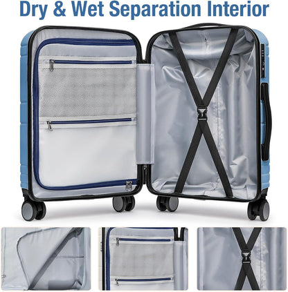 KYME Carry On Luggage 22x14x9 Airline Approved with TSA Lock Hard Shell Carry On Suitcase Lightweight Suitcases with Wheels Small Luggage for Men Women,Carry-On 20 Inch,Blue