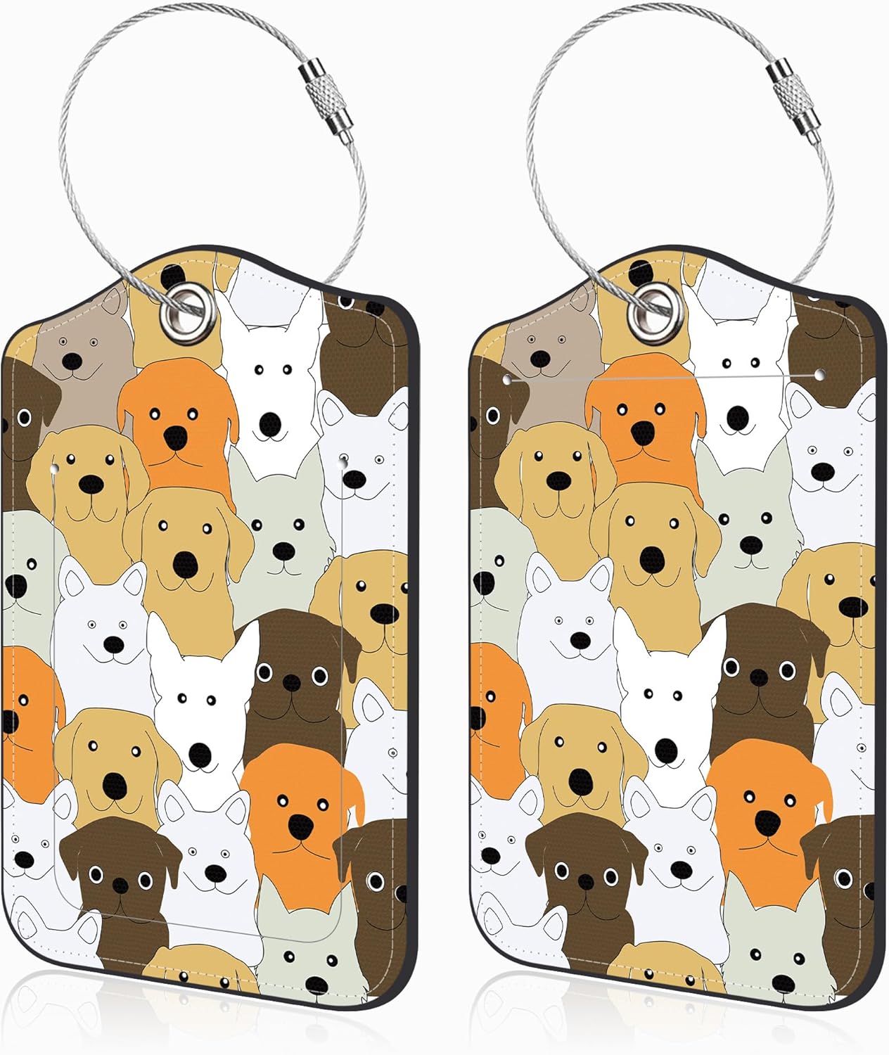 Cute Doodle Dog Set of 2 Luggage Tags for Suitcases Leather Suitcase Tags Identifiers with Privacy Name Address Label and Stainless Steel Loop for Women Men Travel Luggage Accessories