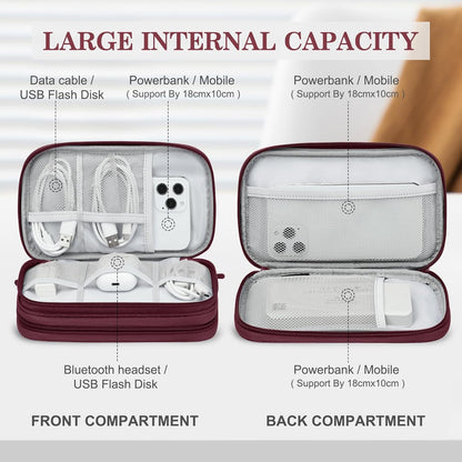 FYY Electronic Organizer, Travel Cable Organizer Bag Pouch Electronic Accessories Carry Case Portable Waterproof Double Layers Storage Bag for Cable, Charger, Phone, Earphone, Medium Size- Wine Red