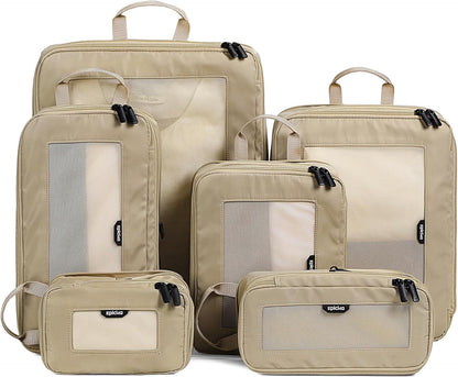 EPICKA TripCozy Compression Packing Cubes - 6 Set Durable Travel Organizer Bags with Mesh Top, Expandable Travel Accessories for Carry on, Luggage, Suitcase, Backpack (Khaki)