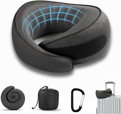 SZXYX Travel Pillows for Airplanes, 100% Pure Memory Foam Neck Pillow for Airplanes, Comfortable Breathable Cover, 360° Support Stowable Pillows for Sleeping, Car, Airport Travel Essentials Black