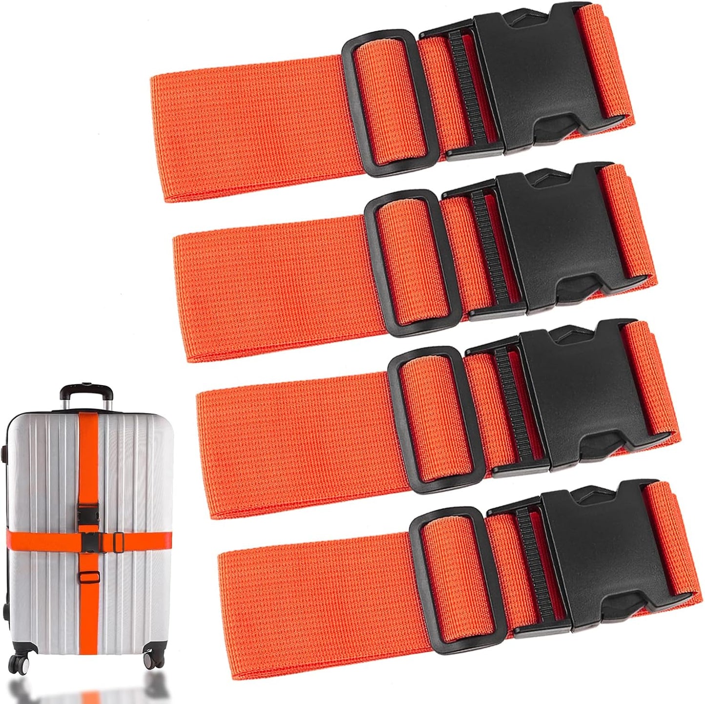 4Pcs Luggage Straps for Suitcase Travel Accessories TSA Approved, 80In Long Belts to Keep Your Suitcase Secure, Adjustable Bag Straps with Quick-Release Buckle for Travel Bag Closure, Orange