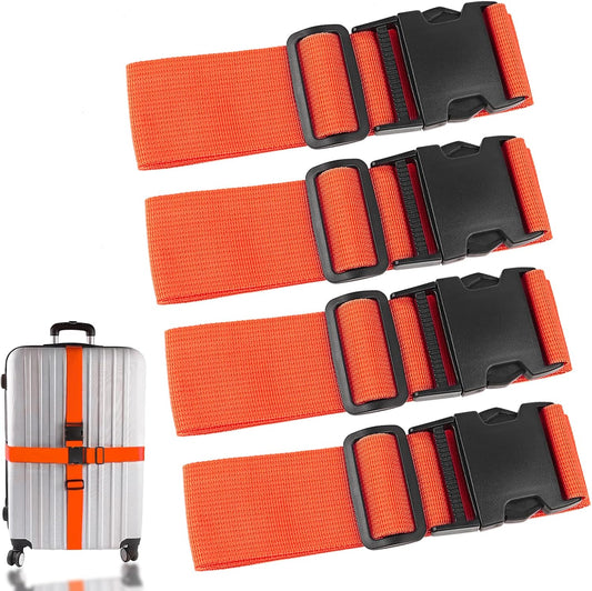 4Pcs Luggage Straps for Suitcase Travel Accessories TSA Approved, 80In Long Belts to Keep Your Suitcase Secure, Adjustable Bag Straps with Quick-Release Buckle for Travel Bag Closure, Orange
