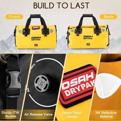 Waterproof Duffel Bag - Motorcycle Dry Bag Tail Bag with Large Storage Space, Waterproof Luggage Duffle Bags with Outer Mesh Zipper Pocket for Camping, Kayaking, Fishing & Traveling