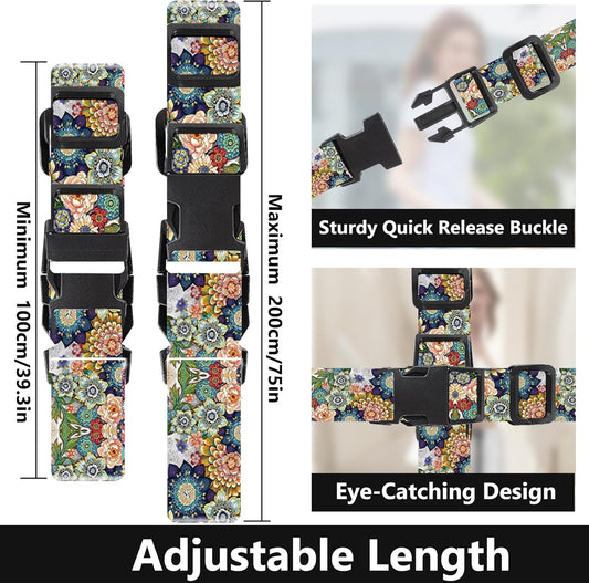 2 Pack Luggage Straps for Suitcases Adjustable Luggage Belt TSA Approved, Bright Colors Travel Packing Straps with Quick Release Buckle Unique Nylon for Sleeping Bag Car Seat, Flower Mix