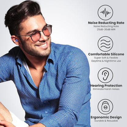 2 Pairs of Earplugs for Sleeping,Reusable Hearing Protection Earplugs with 8 Pairs Ear Tips & One Connector Cord,Soft Earplugs for Noise Reduction,Concert,Musician & Work - 25dB-30dB, Blue