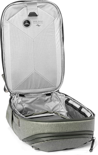 Peak Design Travel Backpack 30L, Sage, Expandable 27-33L Design, Rear and Top Access, Weatherproof Shell, Laptop Sleeve, Ideal for Travel or Everyday Carry, Versatile Backpack for Men and Women