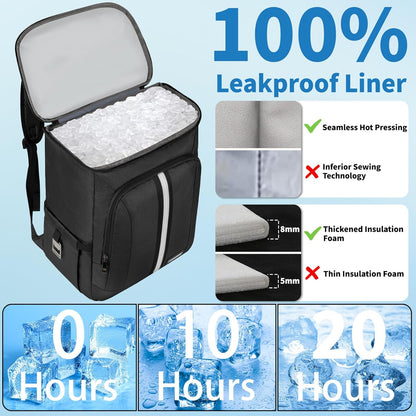Backpack Cooler Insulated Leak Proof 35 Cans, 2 Insulated Compartments Thermal Bag, Portable Lightweight Beach Travel Camping Lunch Backpack for Men and Women, 30L, Reflective Stripes, Water-Resistant