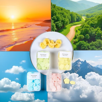 4 Boxes Paper Soap, 4 Random Different Scented Mini Portable Disposable Petal Hand Wash Sheets, Dissolvable Hand Bath Soap,Suitable for Outdoor,Camping and Hiking,Personal Care(Approx 400 Sheets)