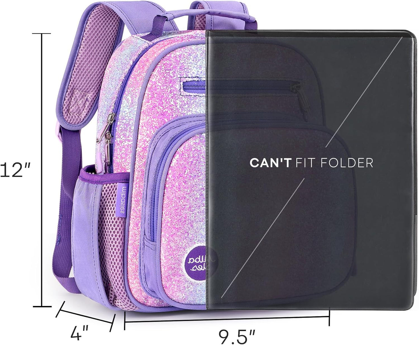 mibasies Toddler Backpack for Girls 2-4: Glitter Kids Backpacks for Girls - Preschool Kindergarten Backpack - Purple
