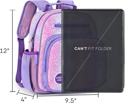 mibasies Toddler Backpack for Girls 2-4: Glitter Kids Backpacks for Girls - Preschool Kindergarten Backpack - Purple