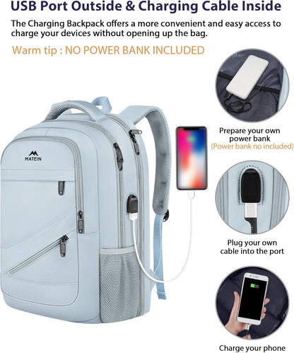 MATEIN College Backpack Women, 17 Inch Large Capacity School Laptop Bookbag with USB Port for Teachers, Water Resistant Nursing Work Computer Backpack, Multiple Pockets Travel Daypack, Haze Blue
