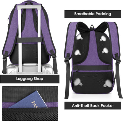 Backpack for Men Women, School Backpacks for Teen Boys, Business Anti Theft Sturdy Travel Laptop Backpack with USB Charging Port, Water Resistant 15.6 Inch Computer Bag Gift, Purple