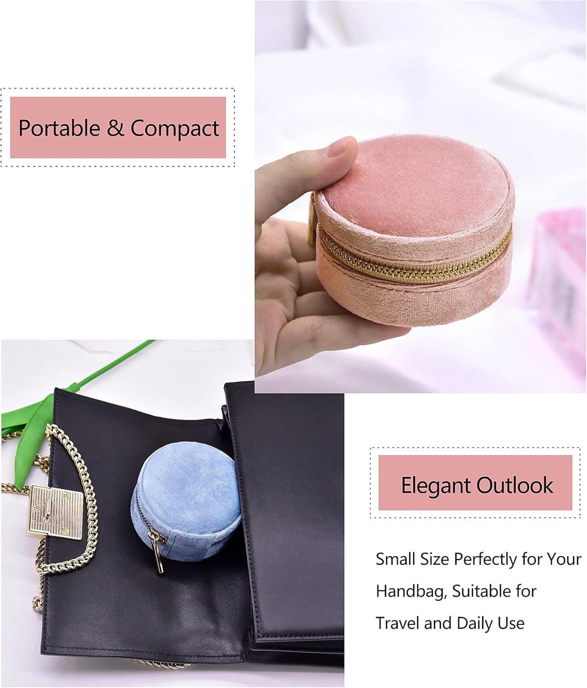 TAIMY Plush Velvet Travel Jewelry Box, Round Mini Travel Jewelry Case for Women Girls, Portable Mini Jewelry Travel Organizer Boxes for Rings Earrings Necklaces Bracelets(Ocean Blue)