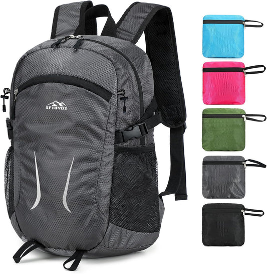 Hiking Daypack,30L Waterproof Hiking Backpack Packable Lightweight Travel Day Pack for Women Men (Grey, Large)