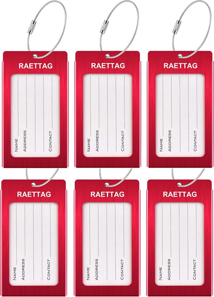 Luggage Tags Metal Suitcase Tags Travel Bag ID Identifier Luggage Tag (Red 6-Pack)
