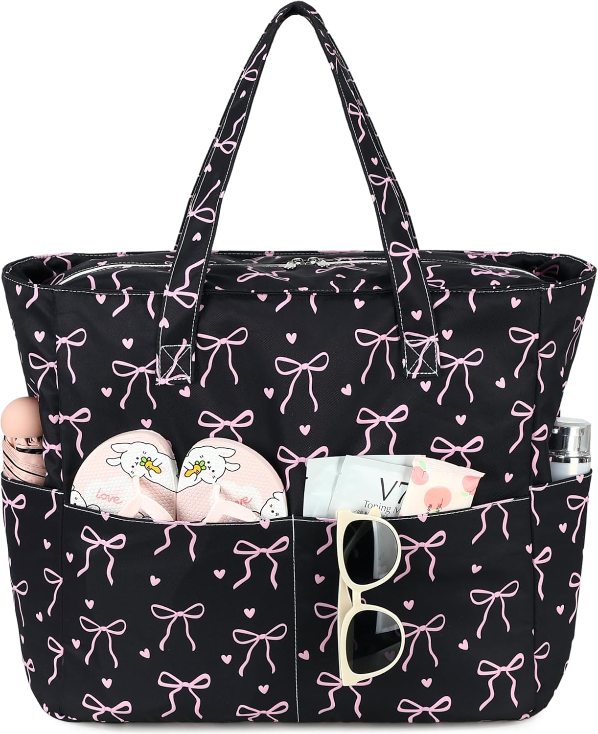 LEDAOU Large Beach Tote Bag Women Waterproof Sandproof Zipper Beach Tote Bag for Pool Gym Grocery Travel with Wet Pocket