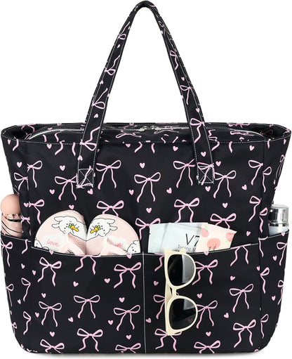 LEDAOU Large Beach Tote Bag Women Waterproof Sandproof Zipper Beach Tote Bag for Pool Gym Grocery Travel with Wet Pocket