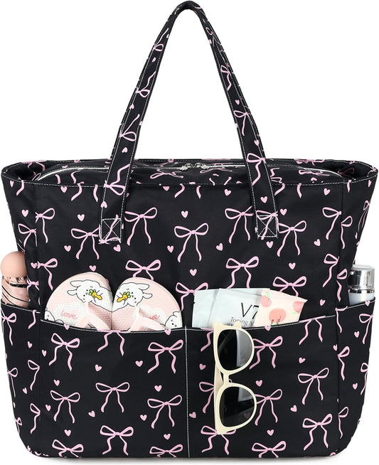 LEDAOU Large Beach Tote Bag Women Waterproof Sandproof Zipper Beach Tote Bag for Pool Gym Grocery Travel with Wet Pocket