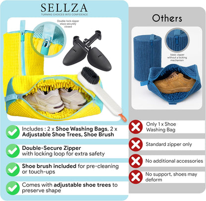 Shoe Washing Machine Bag - 2Pcs Shoe Washing bag,360° Deep cleaning Durable sneaker washing machine bag, Fits All Shoe Types & Sizes,Yellow,14.8 x 7.4inches