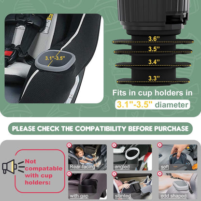 Upgraded Car Seat Tray for Kids Car Seat Tray with Expandable Base for Snacks, Toys, Books, Entertainment Kids Travel Essentials Fits 3.1''-3.5'' Cup Holders (1, Large Base)