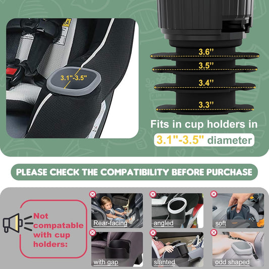 Upgraded Car Seat Tray for Kids Car Seat Tray with Expandable Base for Snacks, Toys, Books, Entertainment Kids Travel Essentials Fits 3.1''-3.5'' Cup Holders (1, Large Base)
