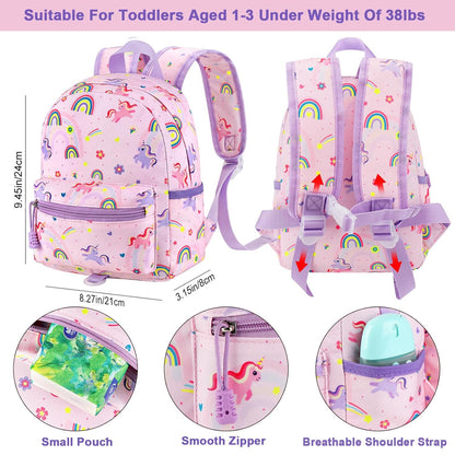 Accmor Toddler Backpack Leash, Cute Unicorn Baby Backpacks with Anti Lost Wrist Link, Mini Kids Backpack Leash Walking Harness for Outdoor Travel, Small Backpack Tether for Boys Girls 1-3 (Pink)