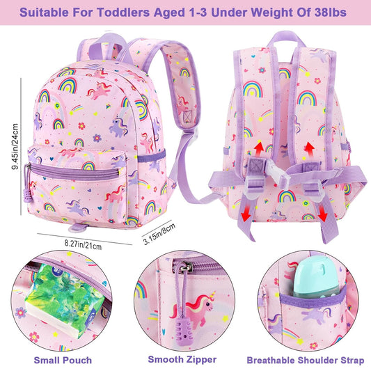 Accmor Toddler Backpack Leash, Cute Unicorn Baby Backpacks with Anti Lost Wrist Link, Mini Kids Backpack Leash Walking Harness for Outdoor Travel, Small Backpack Tether for Boys Girls 1-3 (Pink)