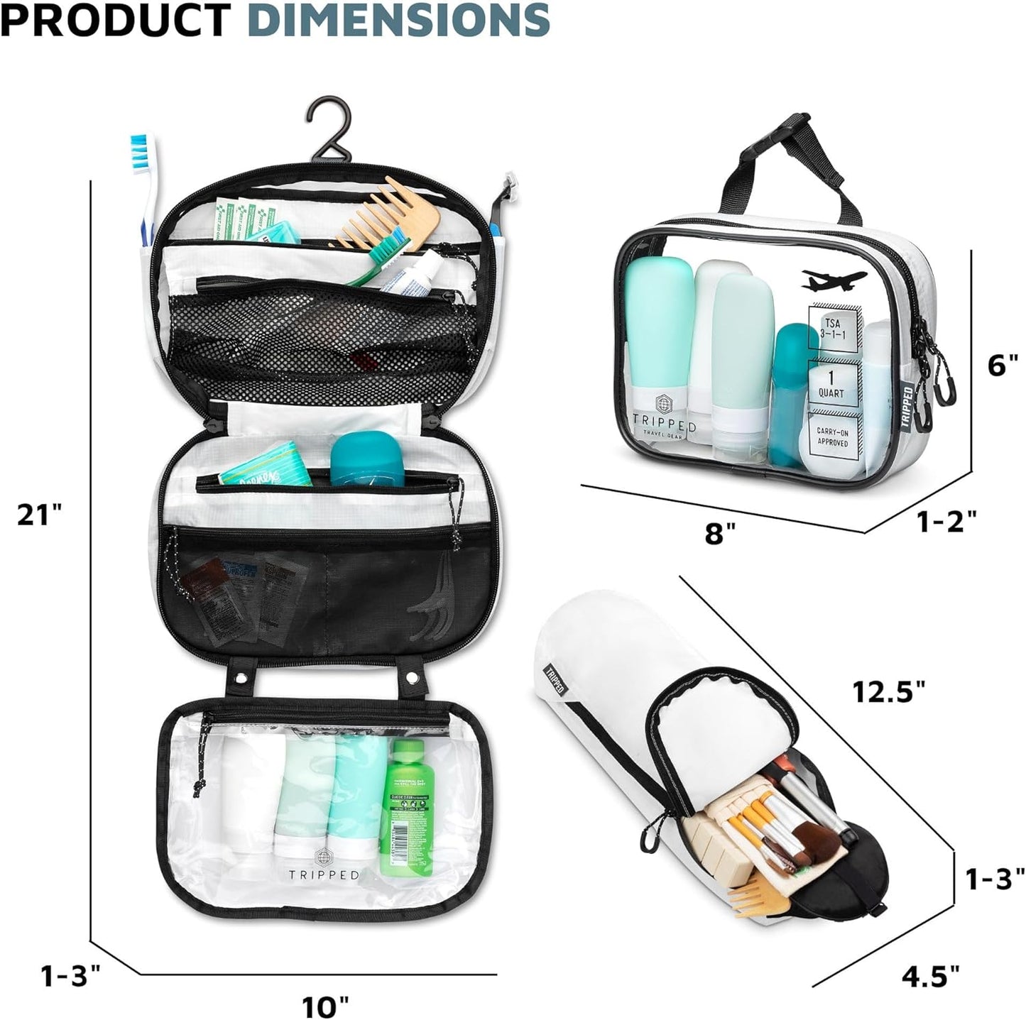 Toiletry Bag Kit Set: Hanging Travel Toiletry Bag + 311 TSA Cosmetic Liquid Bag + Ultralight Accessory Organizer Pouch