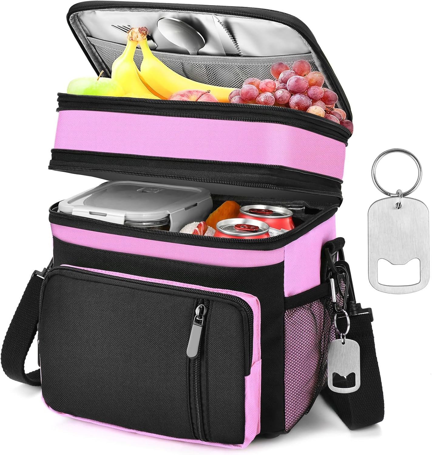 Insulated Lunch Bag Women | Large Adult Lunch Box | Double-Layer Reusable Lunch Bags | Leak-Proof Tote Cooler Bag for Work Picnic Outdoors | 16L, Pink