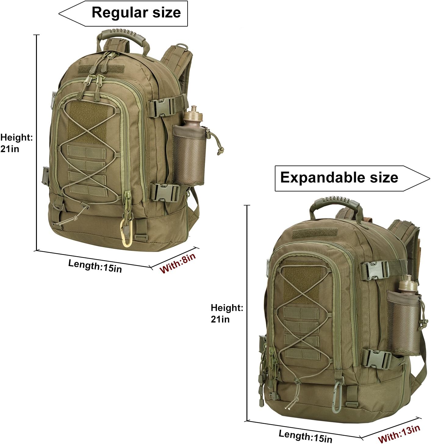 Large Tactical Backpack for Men Military Backpack with DIY System for Travel, Work,Camping,Hunting,Hiking,Sports (GREEN)