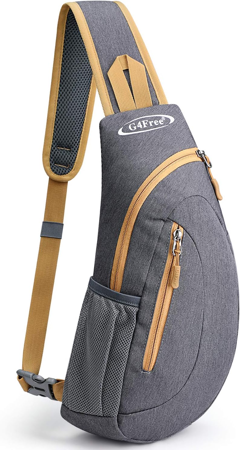 G4Free Sling Bag for Men Women, Small Crossbody Backpack Lightweight Chest Shoulder Bags for Travel, Outdoor and Sports (Grey Yellow)