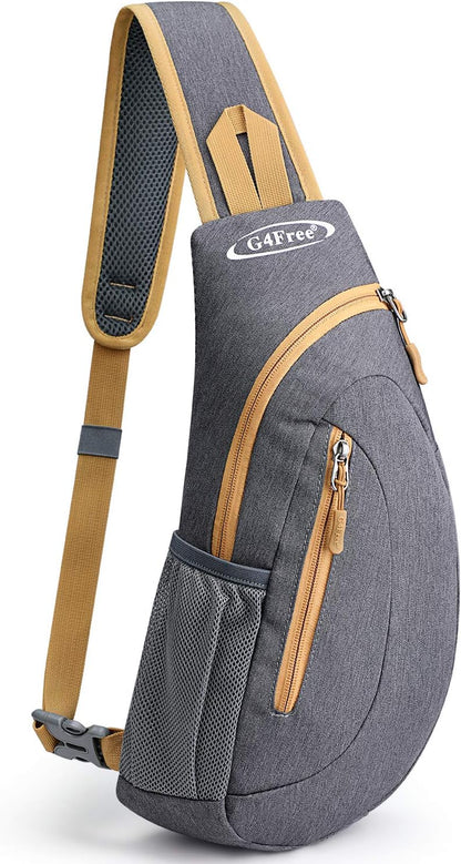G4Free Sling Bag for Men Women, Small Crossbody Backpack Lightweight Chest Shoulder Bags for Travel, Outdoor and Sports (Grey Yellow)