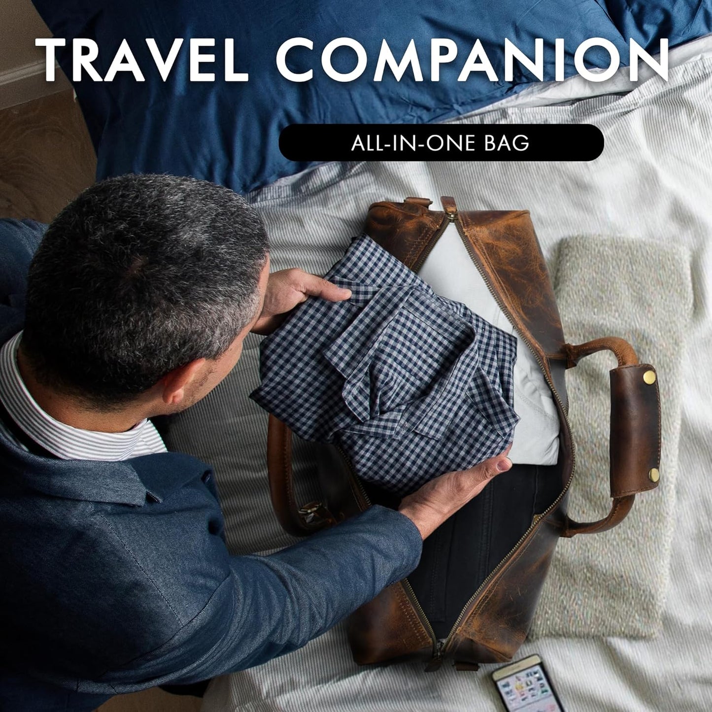 ELIZO Leather Duffle Bag For Men Women REAL FULL GRAIN Travel Overnight Weekender Carry On Luggage Sports Gym Bags (Antique 20 Inch) Nomad