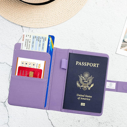 Melsbrinna Premium Leather Passport Holder Covers Case, Waterproof Rfid Blocking Travel Wallet Passport Holder with Pen Holder, Cute Passport Book for Women/Men