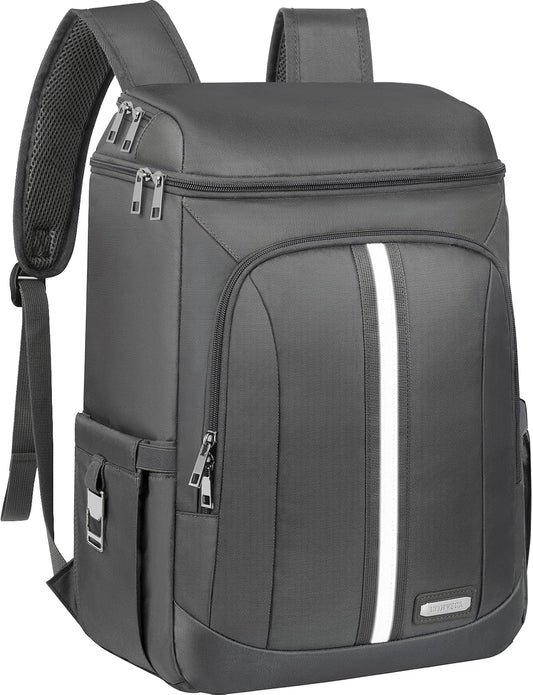 Backpack Cooler Insulated Leak Proof 35 Cans, 2 Insulated Compartments Thermal Bag, Portable Lightweight Beach Travel Camping Lunch Backpack for Men and Women, 30L, Reflective Stripes, Water-Resistant