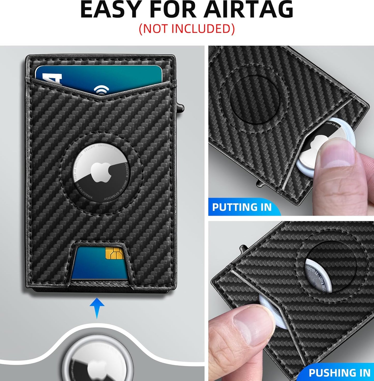 Airtag Wallet for Men,with Money Clip Gift Boxed,Slim Front Pocket Wallet RFID Blocking Metal Case Smart Pop-up Credit Card Holder in Magnetic Leather Flip