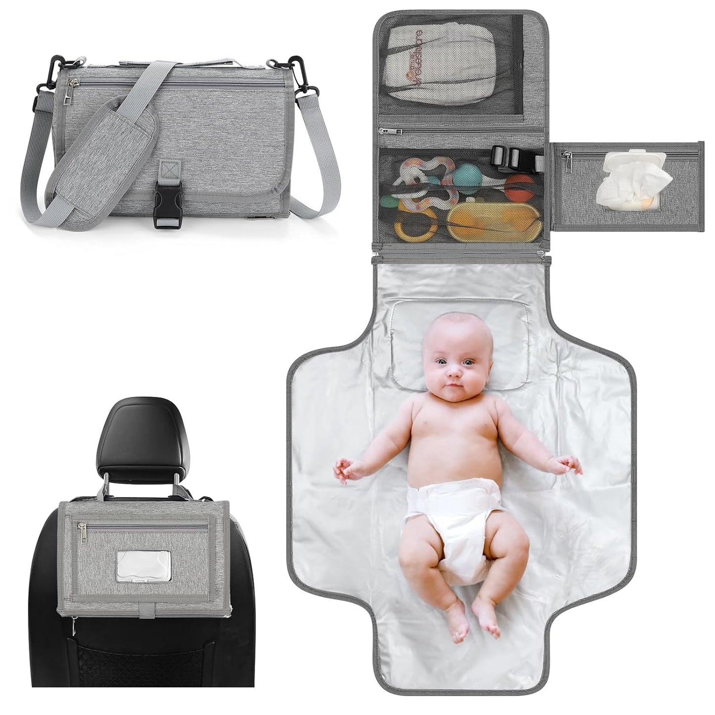 Accmor Portable Diaper Changing Pad, Waterproof Travel Baby Changing Mat, Newborn Essentials Baby Shower Gifts, Grey