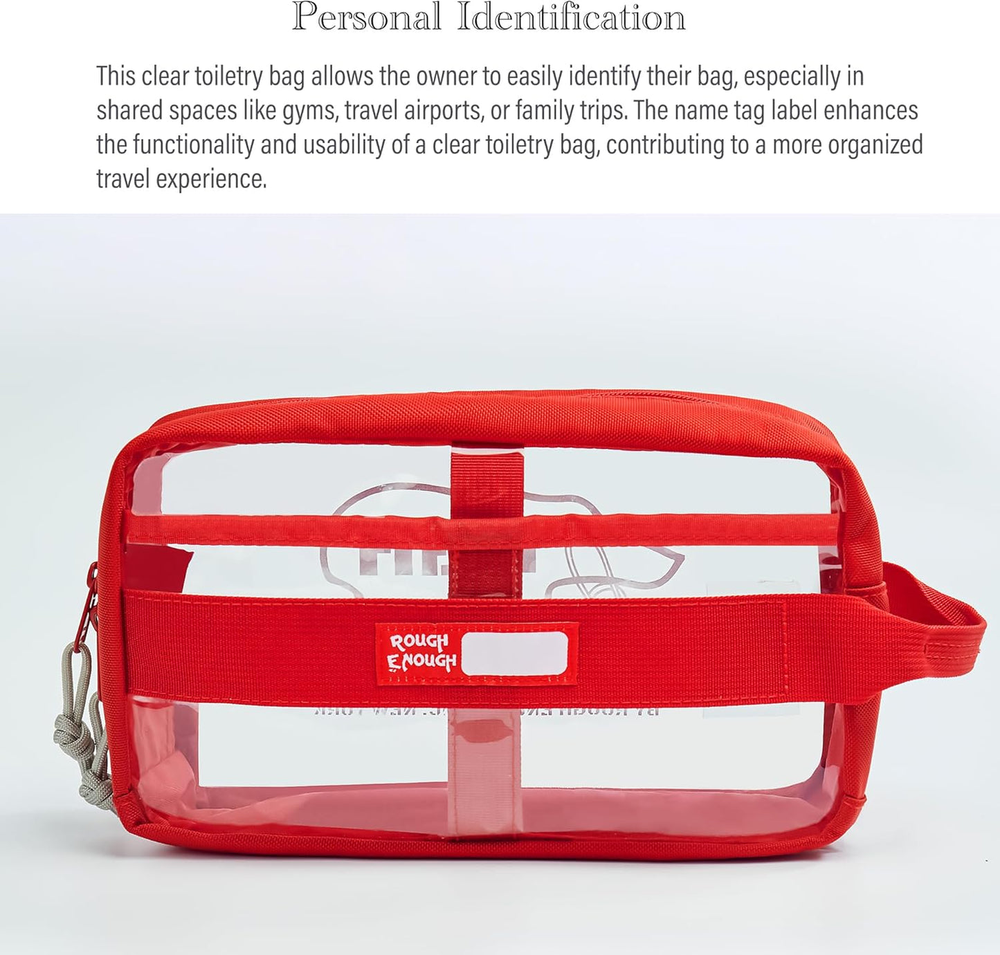 Rough Enough Clear Toiletry Bag Travel Cosmetic Makeup Toothbrush Case Pouch Organizer for Women Men Leakproof Traveling Essentials Red