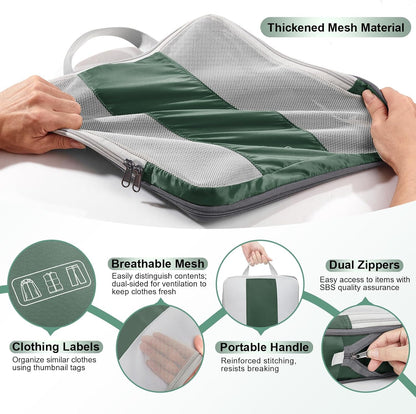 8 Set Compression Packing Cubes for Travel Essentials,Compressible Expandable Packing Cubes for Suitcase,OlarHike Luggage Organizer Bags for Travel,Handy Helper for Organizing Clothes(Dark Green)