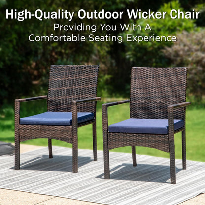 PHI VILLA Outdoor Rattan Dining Chairs Set of 6, Modern Wicker Armchair with Cushions for Patio, Deck, Yard, Porch - Brown