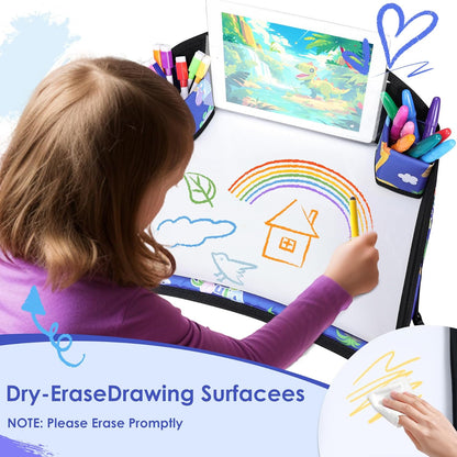 Kids Travel Tray for Airplane - Toddler Car Seat Table Tray, Road Trip Essentials for Boys & Girls, Carseat Lap Desk for Kids Road Trip Activities,Blue Dinosaur