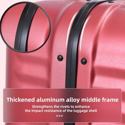 29 Inch Aluminum Checked Luggage with Side Opening Zipper, 40 * 37 * 77cm, 113L, Lightweight Hardshell ABS+PC Suitcase with TSA Lock, 360° Universal Wheels, Wine Red
