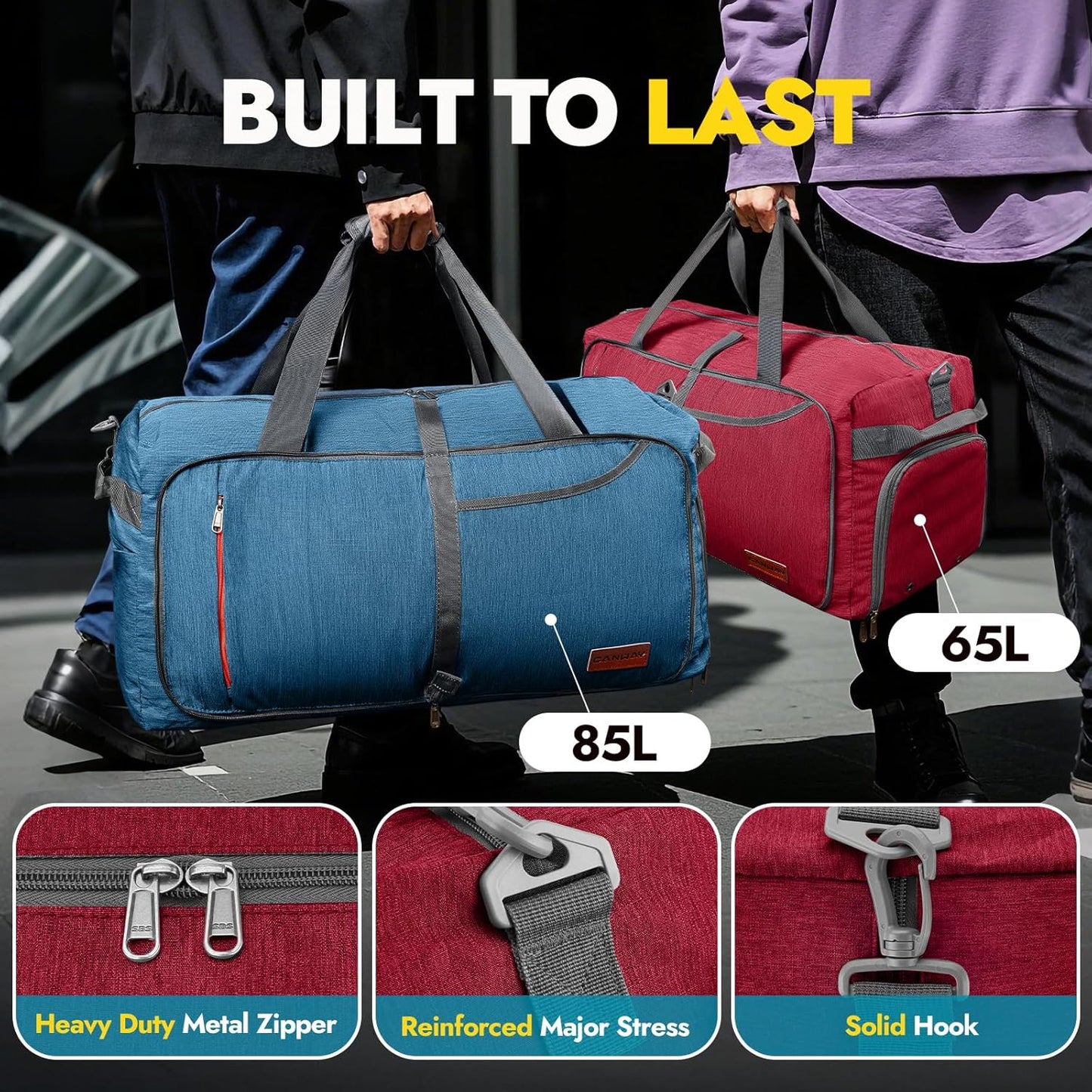 Canway 85L Travel Duffel Bag, Foldable Weekender Bag with Shoes Compartment for Men Women Water-proof & Tear Resistant