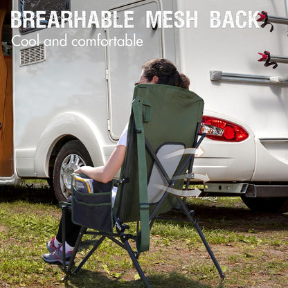 PORTAL Oversized Folding High Back Portable Lawn Chairs for Adults Outdoor Camp Sports Hunting Fishing Backyard with Hard Armrest Cup Holder Carrying Strap, Supports 400LBS, Green