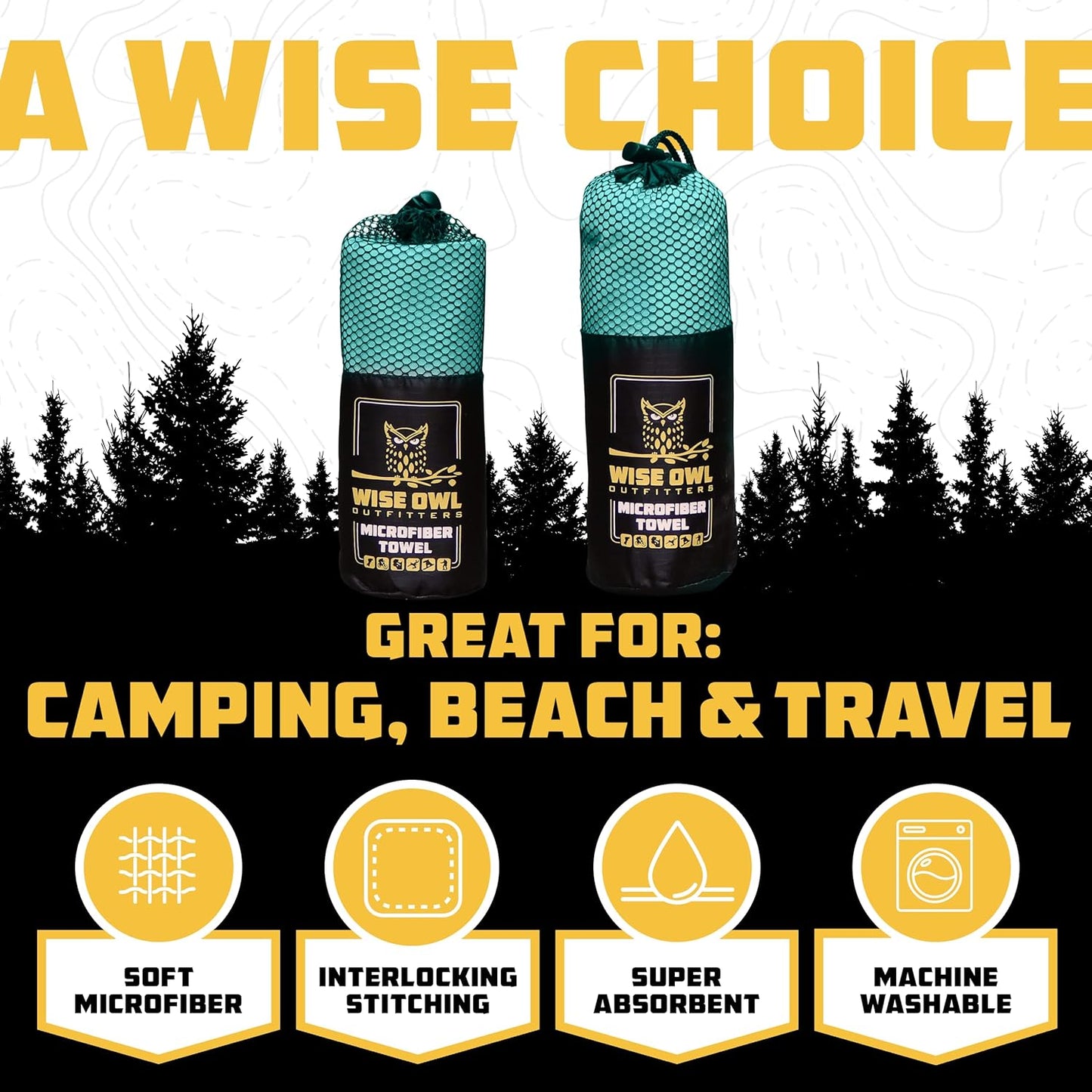 Wise Owl Outfitters Microfiber Camping Towel - Quick Dry Towel for Travel, Backpacking, Hiking, Beach, Gym & Yoga - Compact, Fast Drying & Lightweight