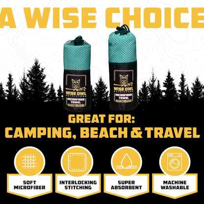 Wise Owl Outfitters Microfiber Camping Towel - Quick Dry Towel for Travel, Backpacking, Hiking, Beach, Gym & Yoga - Compact, Fast Drying & Lightweight