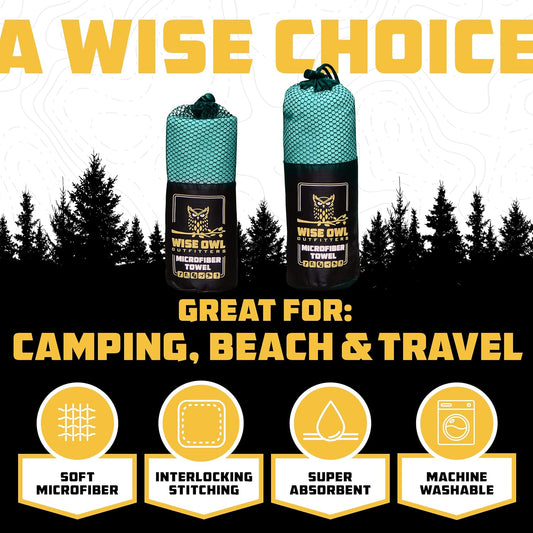 Wise Owl Outfitters Microfiber Camping Towel - Quick Dry Towel for Travel, Backpacking, Hiking, Beach, Gym & Yoga - Compact, Fast Drying & Lightweight